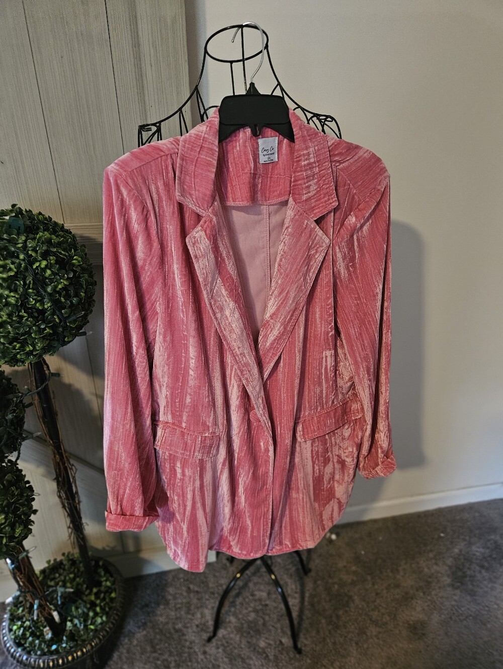 Vintage-Inspired Pink Crush Velvet Blazer Jacket Sz 2X $15